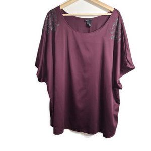 Lane Bryant Burgundy Short Sleeve Blouse Rhinestones Size 26/28